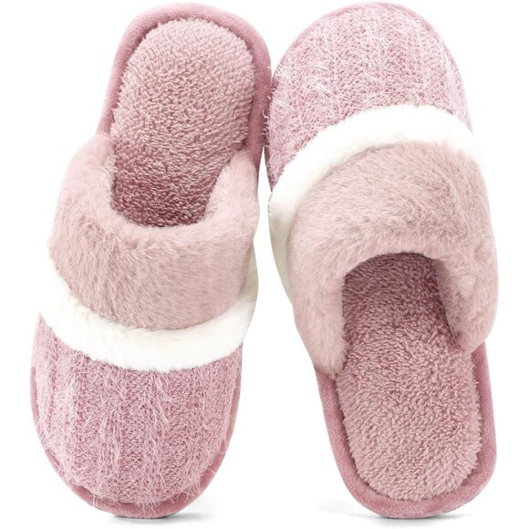Women's Pink Two-Tone Cozy Comfy Memory Foam Slippers Slip-On Indoor House Shoes - Picture 3 of 8